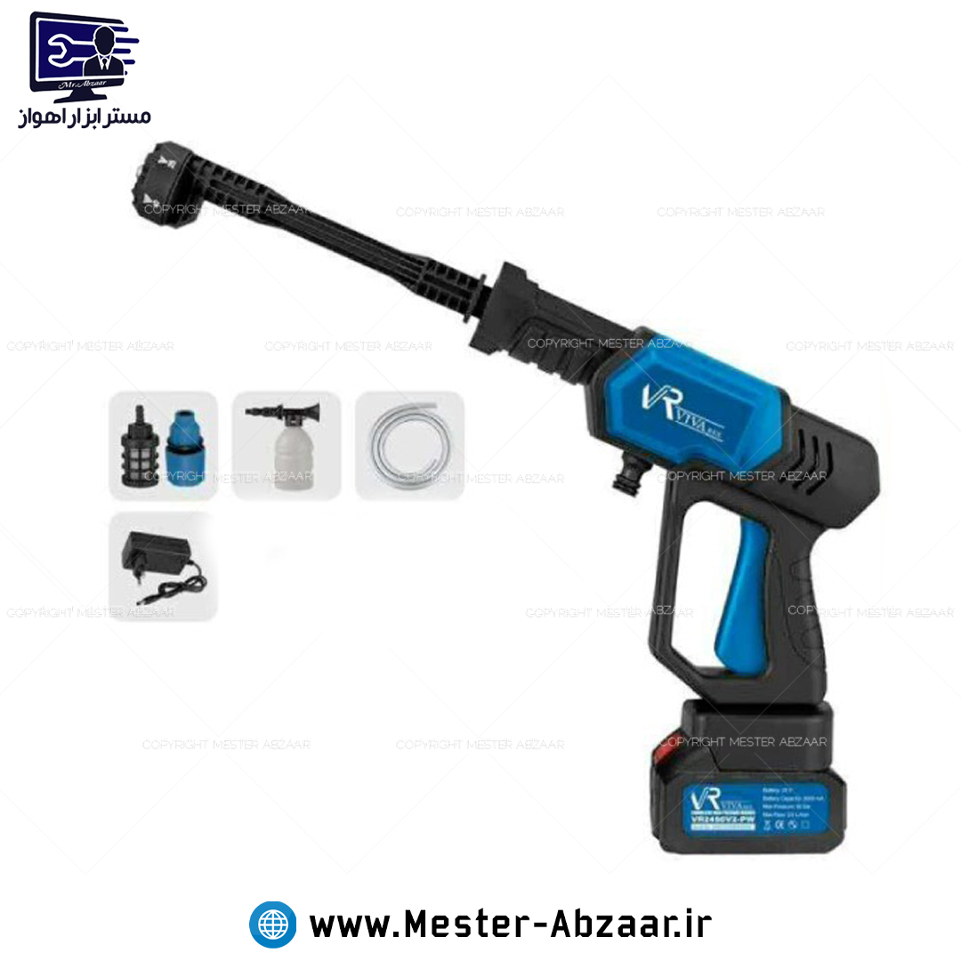 کارواش سمپاش شارژی 20 ولت 25 بار ویوارکس تک باتری با گارانتی و لوازم کامل VIVAREX VR2425V2-PW