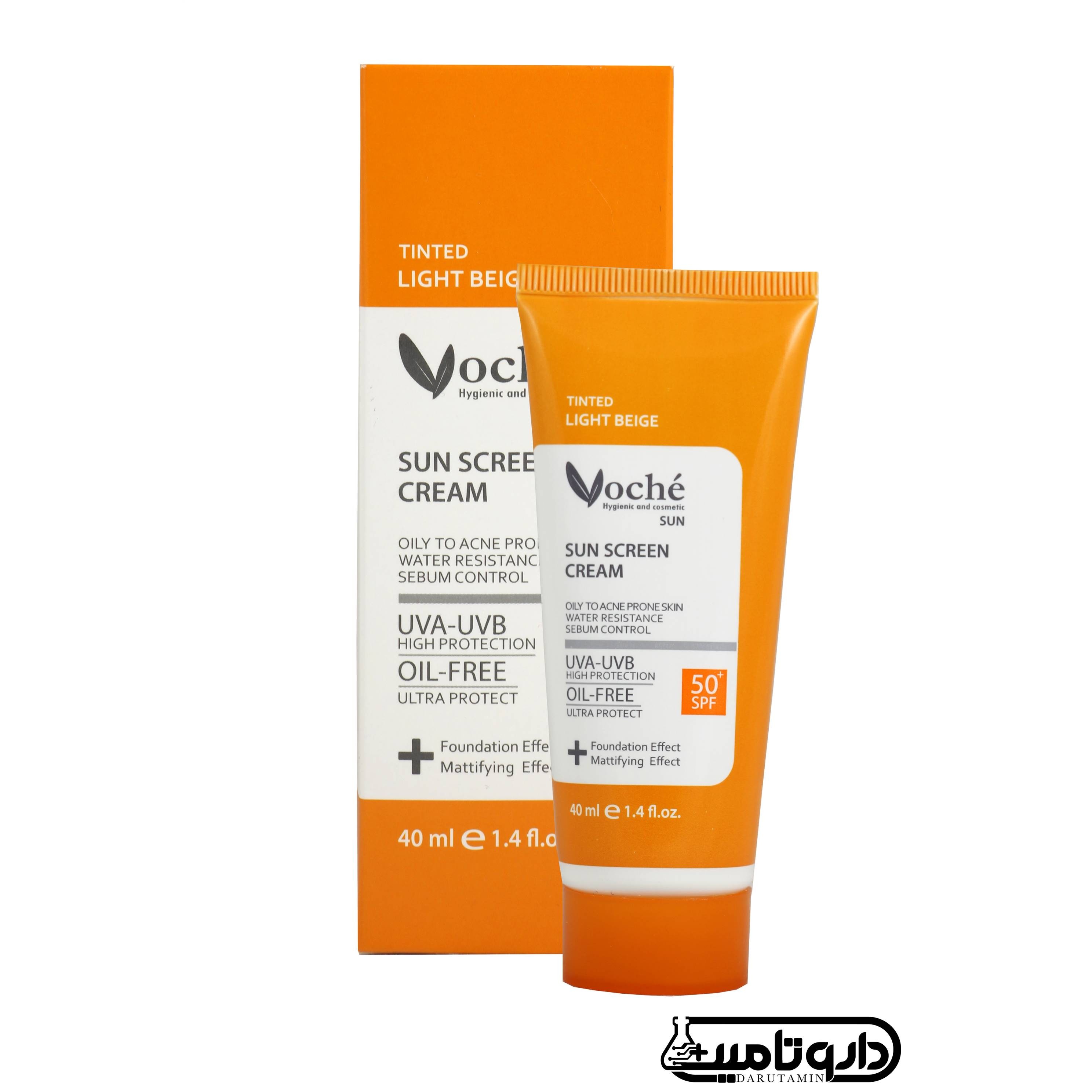 کرم ضد آفتاب رنگی وچه SPF50 مناسب پوست چرب حجم 40 میلی لیتر بژ روشن