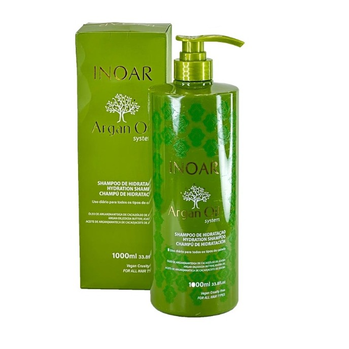 شامپو آرگان تخصصی اینوآر (Inoar Argan Oil System) - حجم 1000 میلیلیتر، آبرسان و ترمیمکننده قوی 
