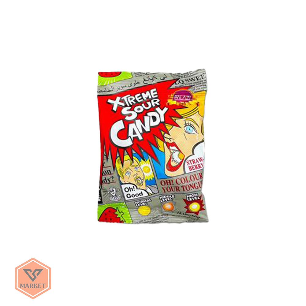 خرید آبنبات فوق ترش اکستریم رنگدهنده زبان (Xtreme Sour Candy) طعم توتفرنگی - و 52 گرم