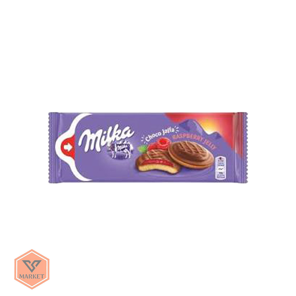 بیسکویت شکلاتی میلکا با ژله تمشک (Milka Choco Jaffa Raspberry) - 128 گرمی