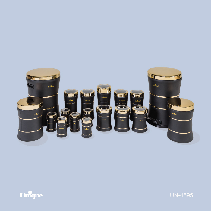سرویس آشپزخانه 18 پارچه کمرباریک خطی مشکی طلایی کد UN-4595
