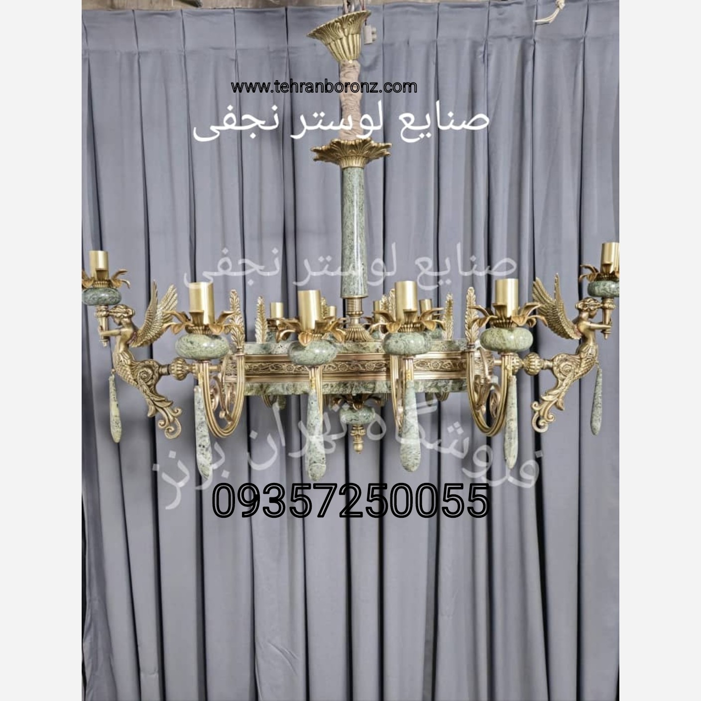 لوستر لاینر برنز سنگی طرح فرشته 10شاخه پرنور 