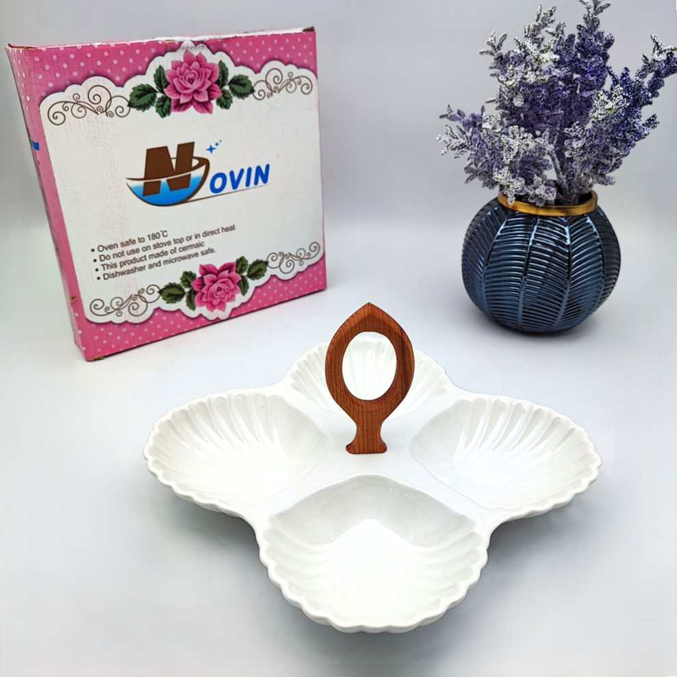 اردوخوری سرامیکی دسته چوبی طرح صدف