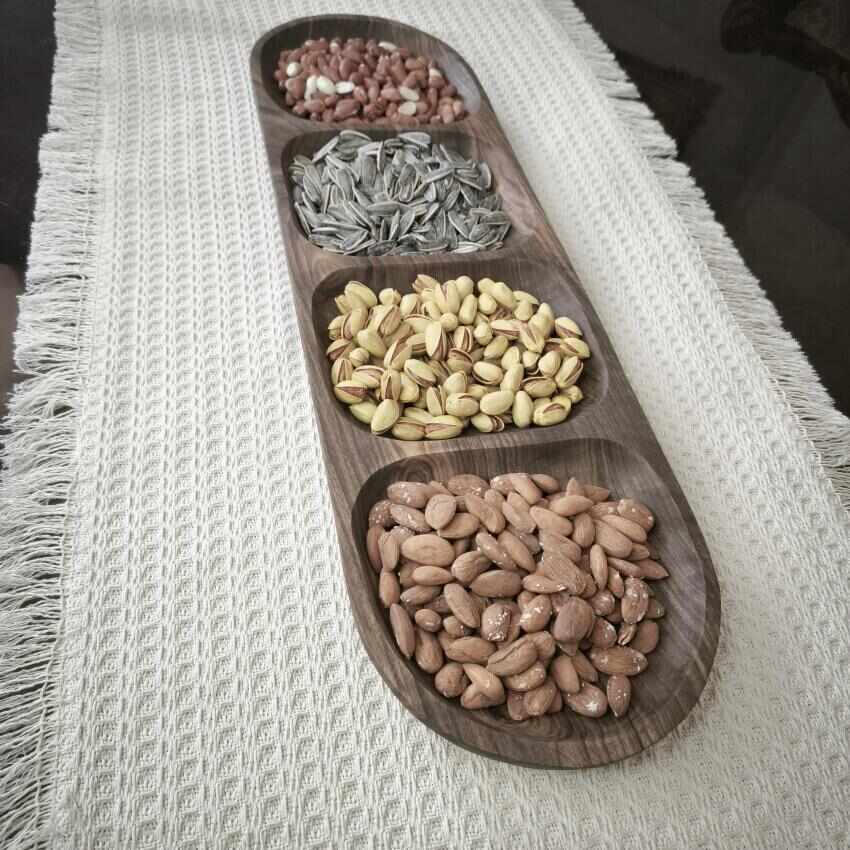 اردوخوری چوبی 4 خانه بیضی دستساز گردو کد448