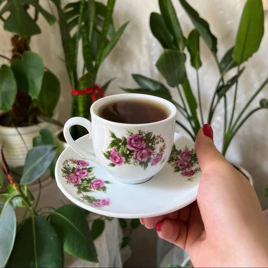 فنجون نعلبکی گلسرخی