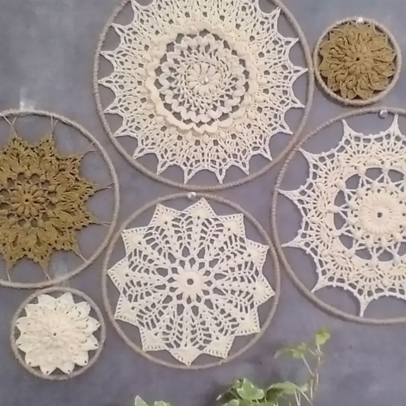 دیوارکوب قلاب بافی دست بافت ثمین 6 عددی نخ مرسریزه ایرانی