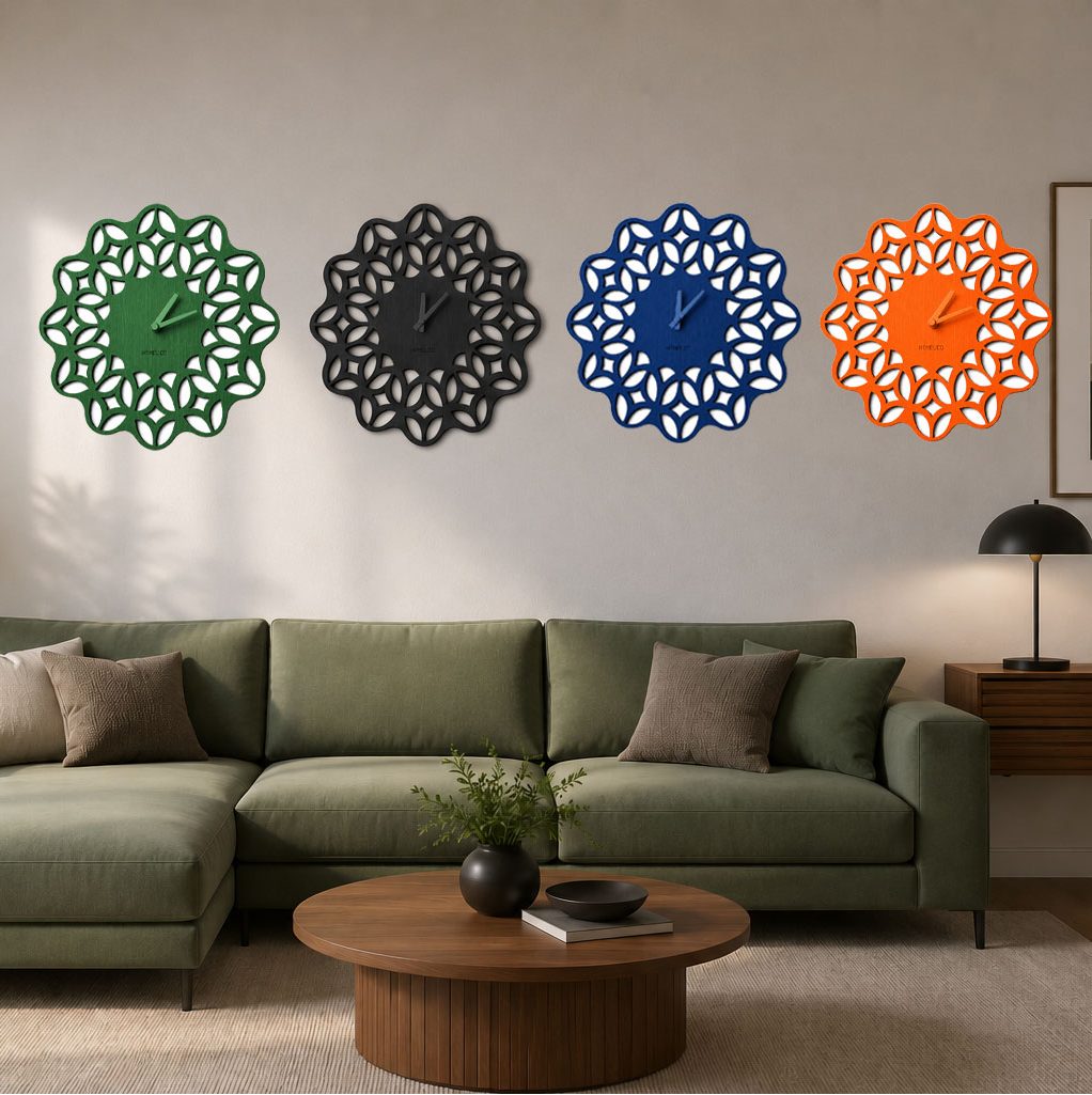 ساعت دیواری چوبی مدرن طرح هندسی