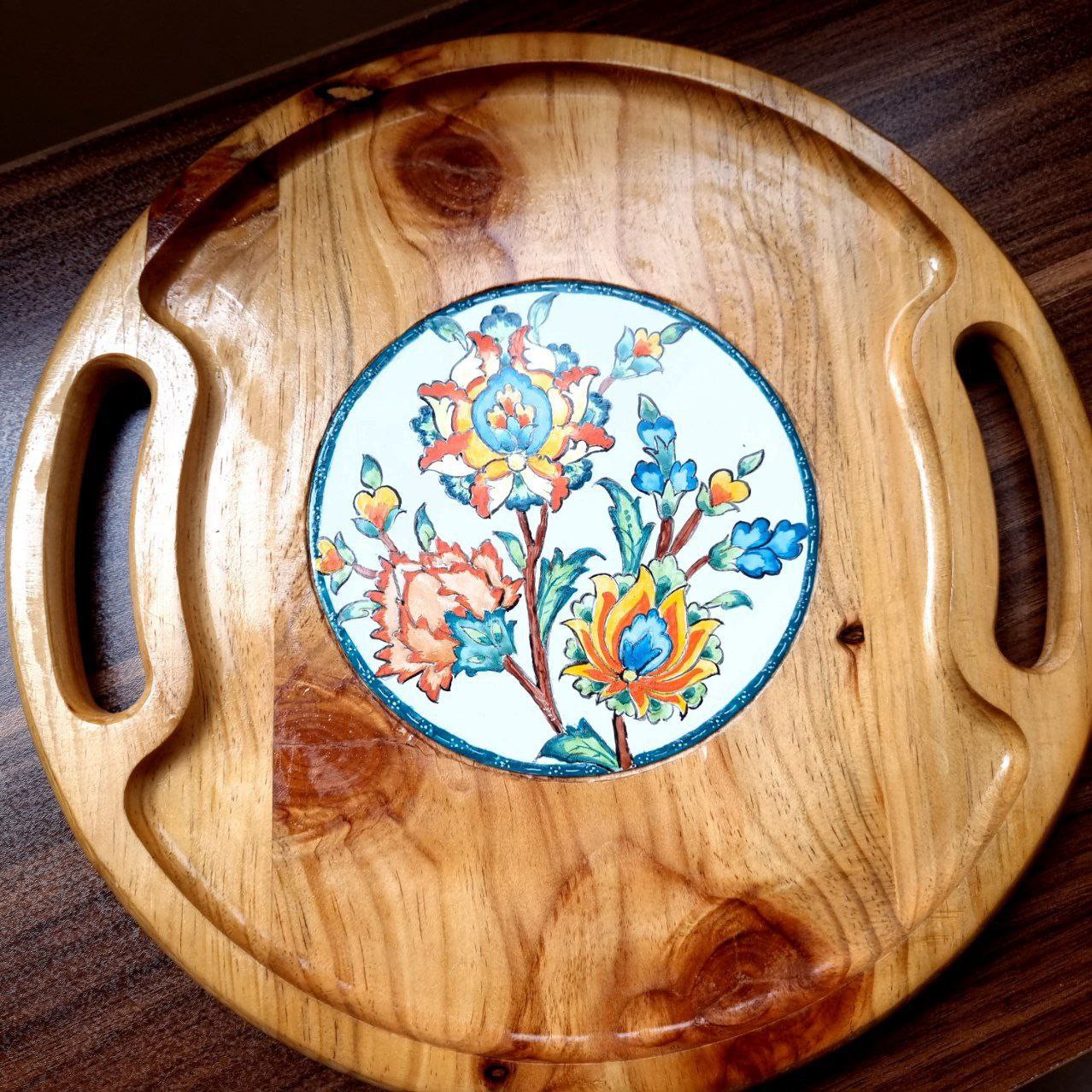 سینی چوبی میناکاری دسته دار چوب روس ضد آب