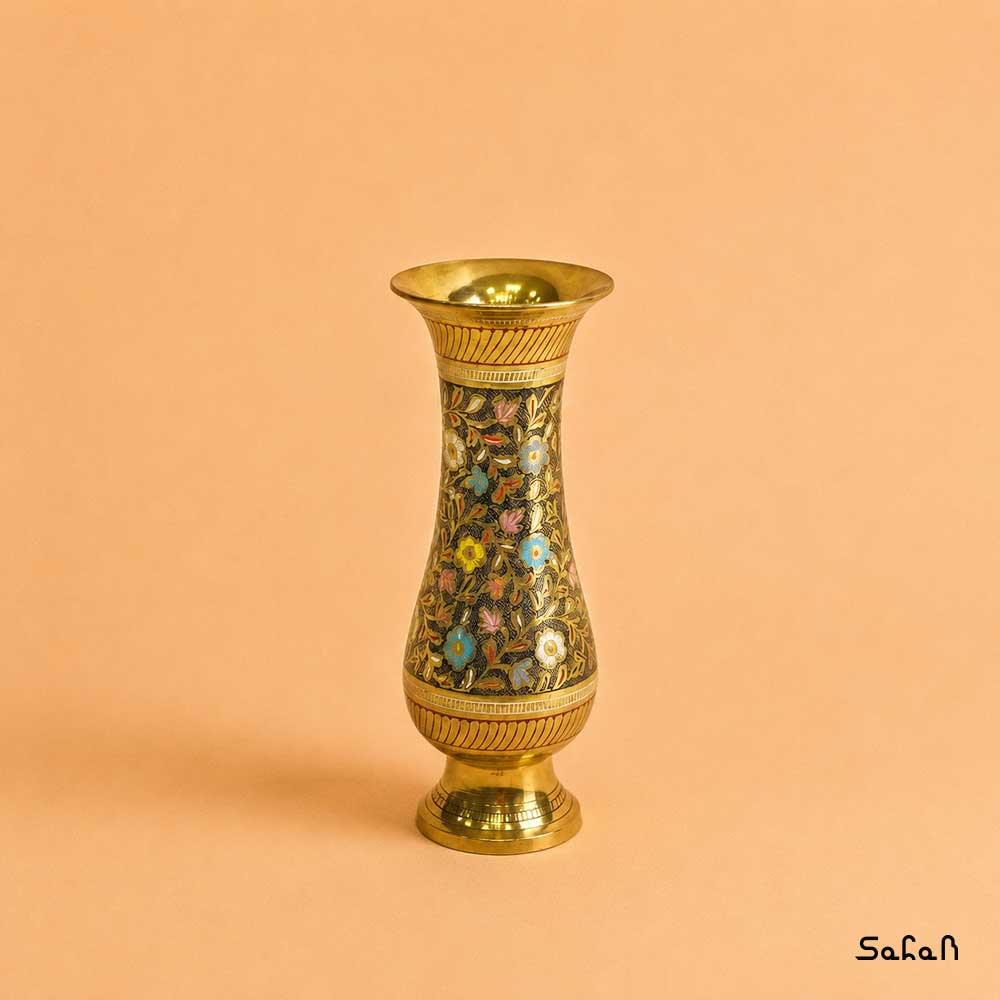 گلدان برنجی میناکاری طرح گلاس