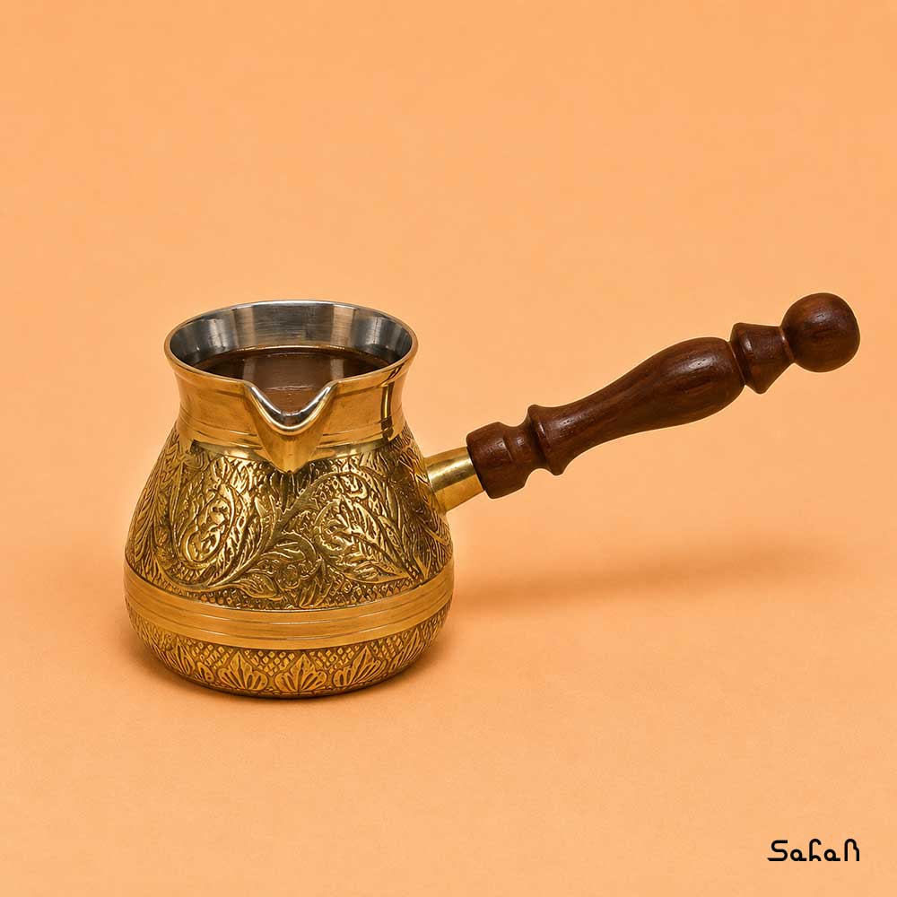 قهوه جوش برنجی طرح گل سایز 3