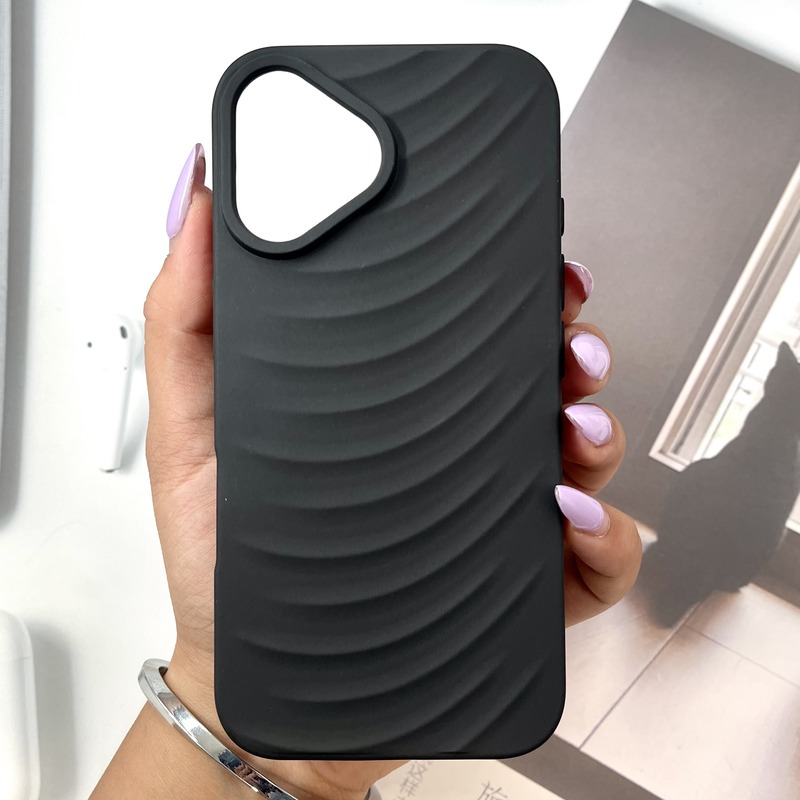قاب گوشی iPhone 16 آیفون Ripple Design Case سیلیکونی طرح سه بعدی موج لنز برجسته مشکی کد 535500
