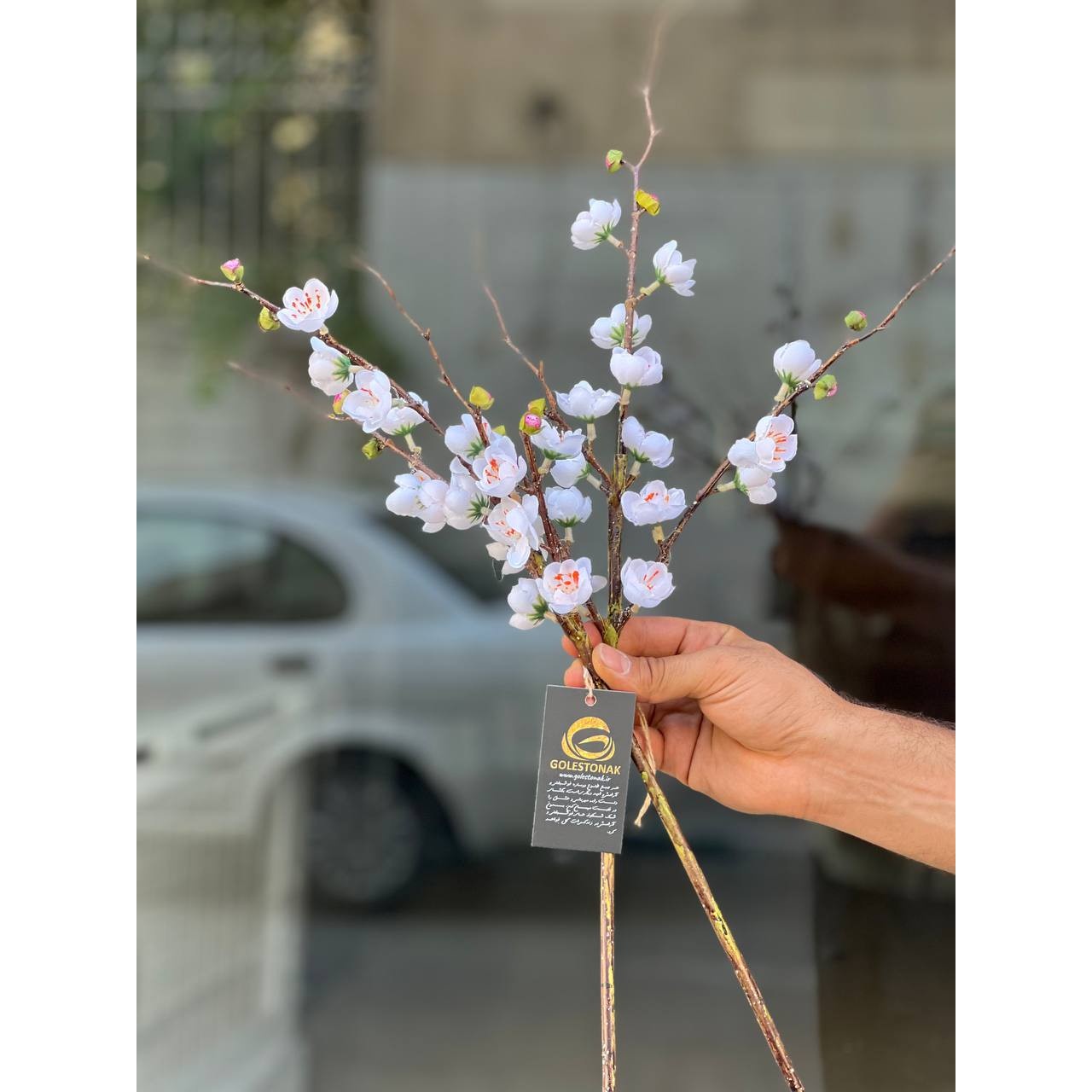 شاخه شکوفه مینیاتوری وارداتی 60سانتی رنگ سفید