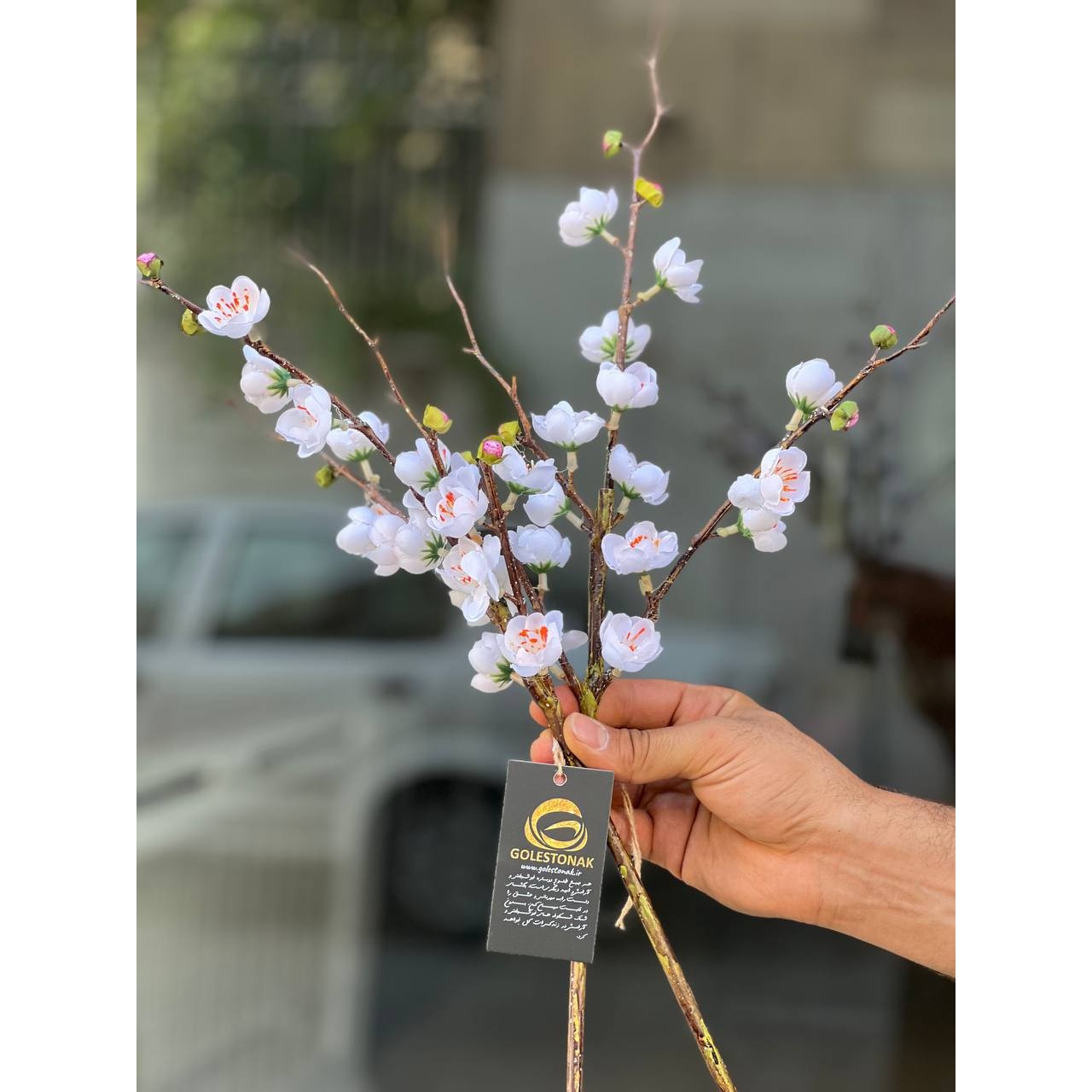 شاخه شکوفه مینیاتوری وارداتی 60سانتی رنگ سفید