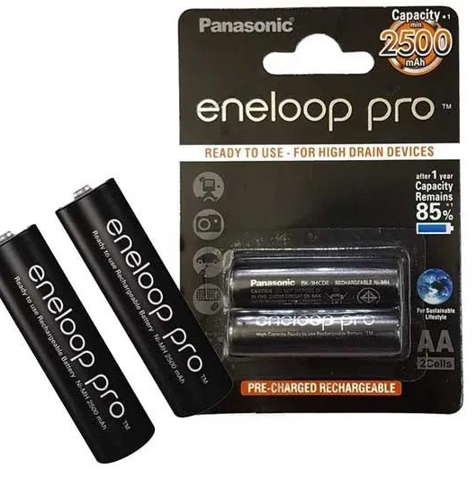 باطری قلمی قابل شارژ پاناسونیک (Panasonic) مدل eneloop Pro با ظرفیت 2500 میلی آمپر ساعت بسته 2 عددی کد 6668
