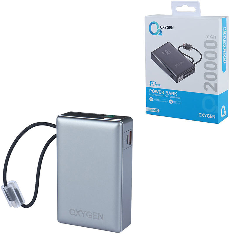 پاور بانک OXYGEN مدل OX 190 (گارانتی 3 ماهه) ( 20000mAh )