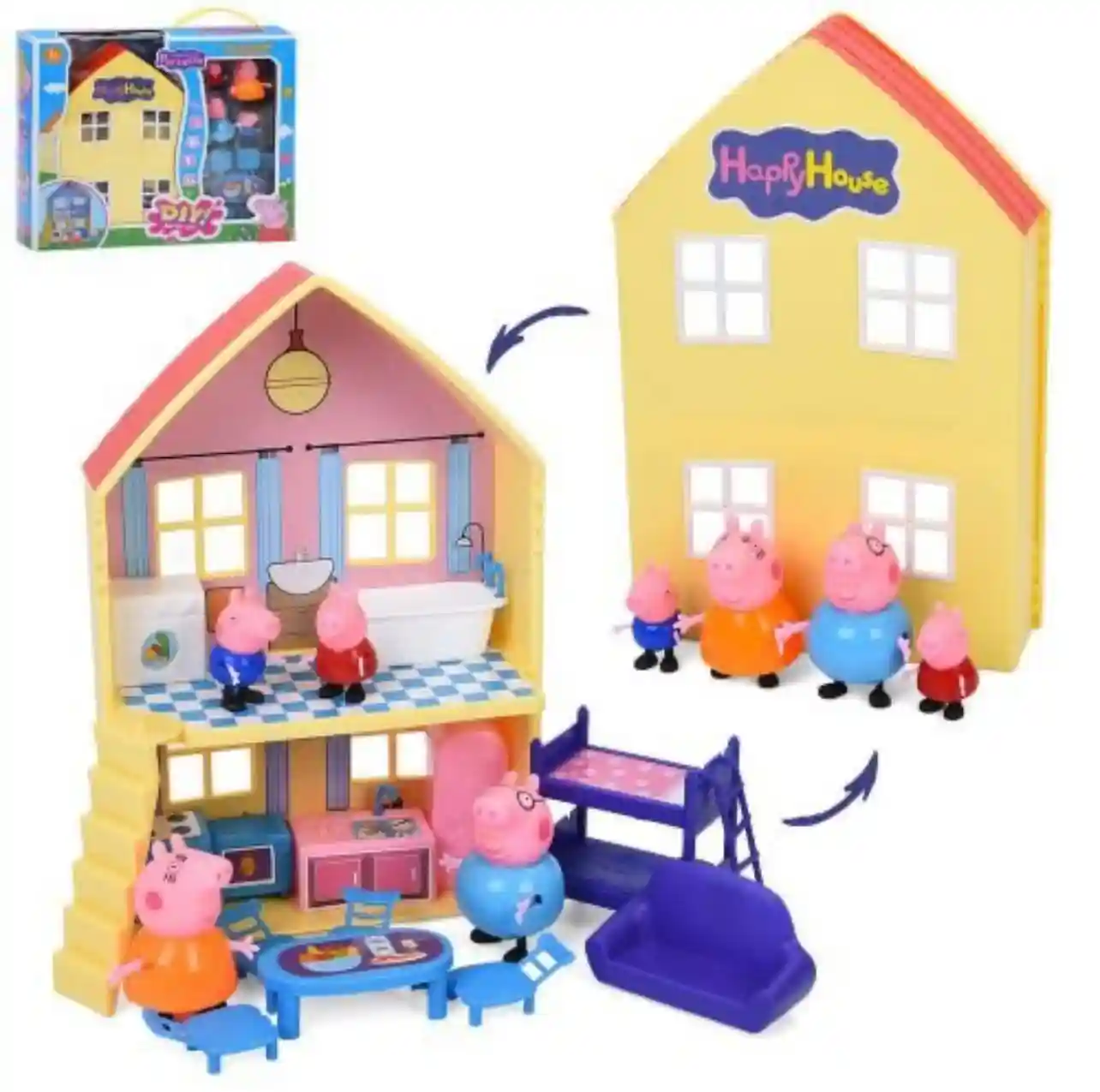 ست خانه اسباببازی پپا پیگ مدل Happy House 7507 | سایز بزرگ، به همراه 4 فیگور خانواده و مبلمان کامل