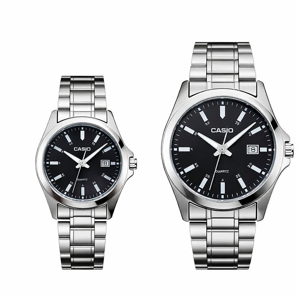 ست ساعت مچی زنانه و مردانه کاسیو CASIO صفحه مشکی کدc38 + جعبه