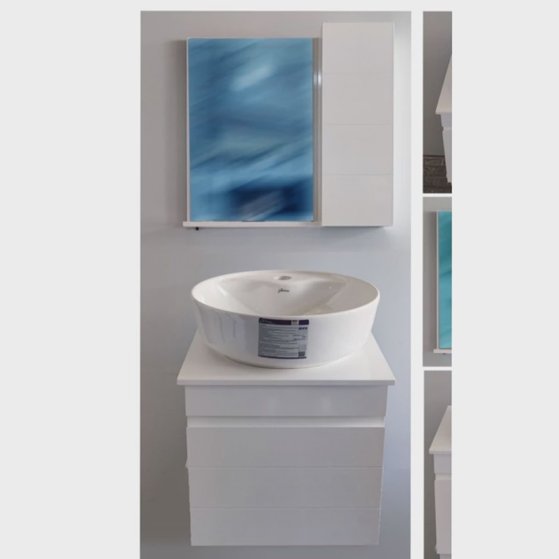 فول ست روشویی کابینتی 50 گاتریا صفحه دار به همراه آینه و باکس (طول 50عرض 40) (پس کرایه)