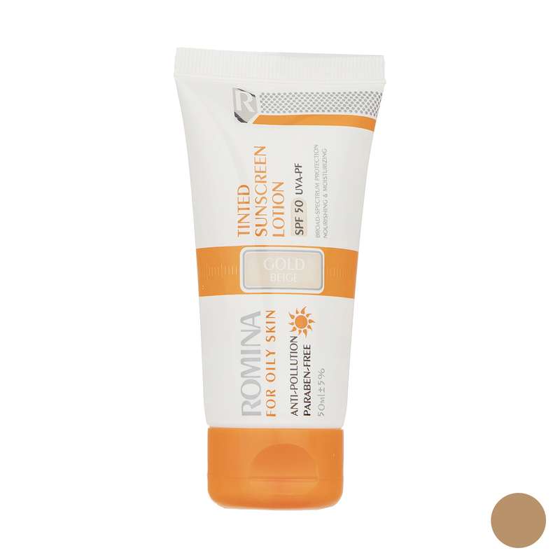 لوسیون ضد آفتاب رومینا مدل Gold Beige-50 حجم 50 میلی لیتر