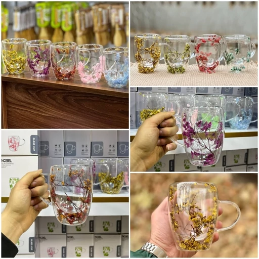 لیوان دوجداره گلدار 350 میل کد 421