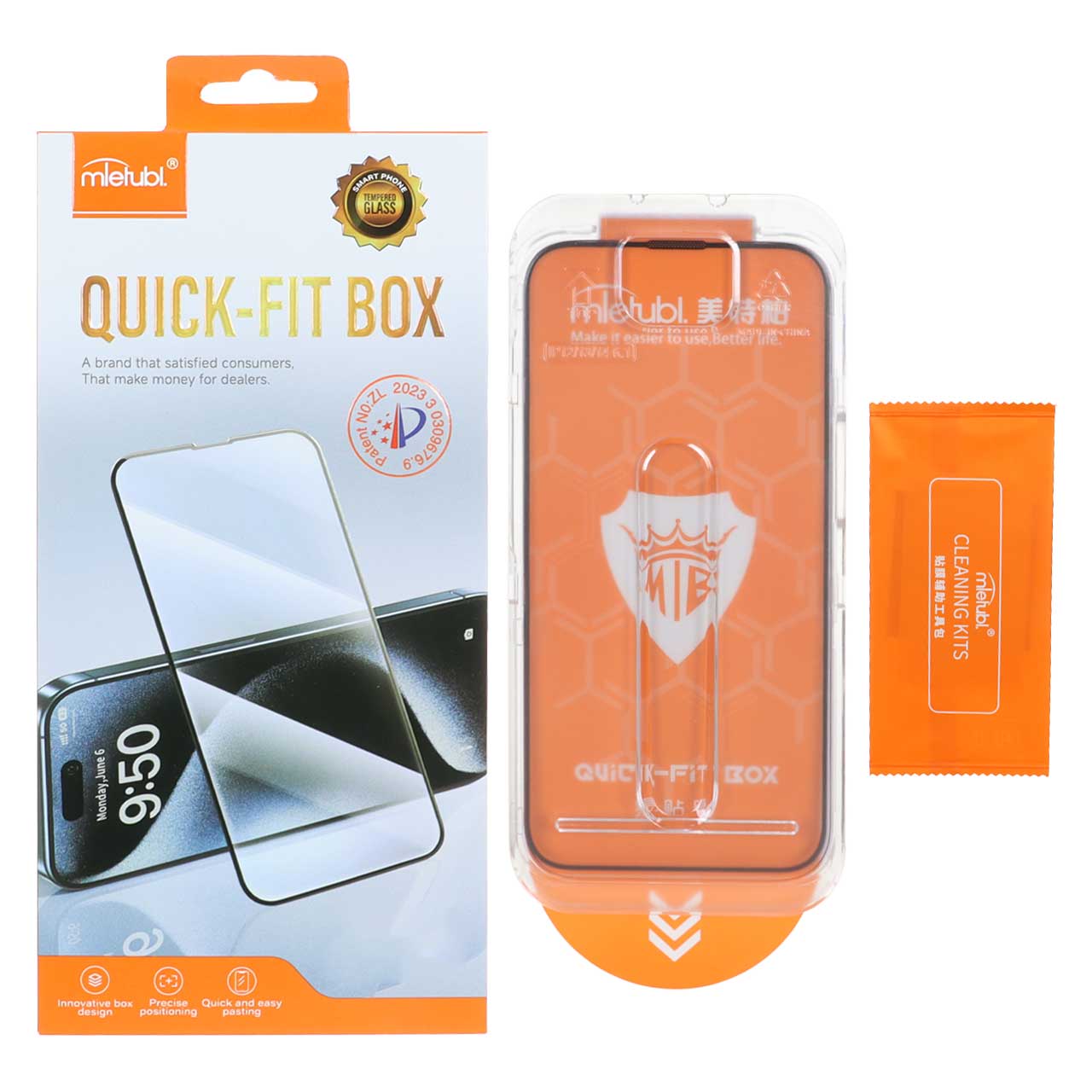 گلس ومحافظ صفحه نمایش شیشه ای اورجینال Mietubl - Quick Fit Box مدل Apple iPhone 13 / iPhone 13 Pro / iPhone 14 / 16e (پک