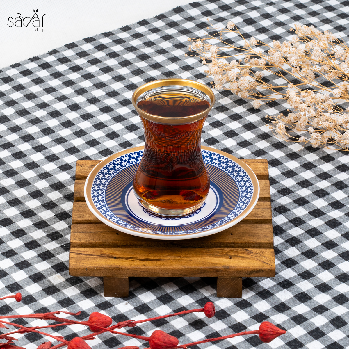 فنجان و نعلبکی نقش درشت 160 سی سی سرمه ای پاشا باغچه / ریور ( دست 6 عددی)