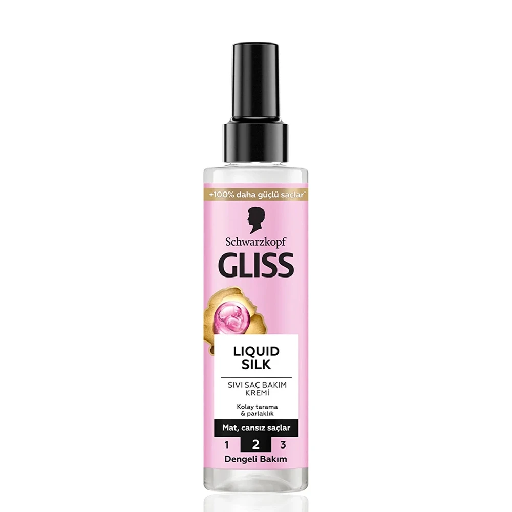 اسپری دوفاز مو گلیس مدل LIQUID SILK حاوی سرامید و کراتین مناسب موهای کدر و شکننده حجم 200 میلی لیتر