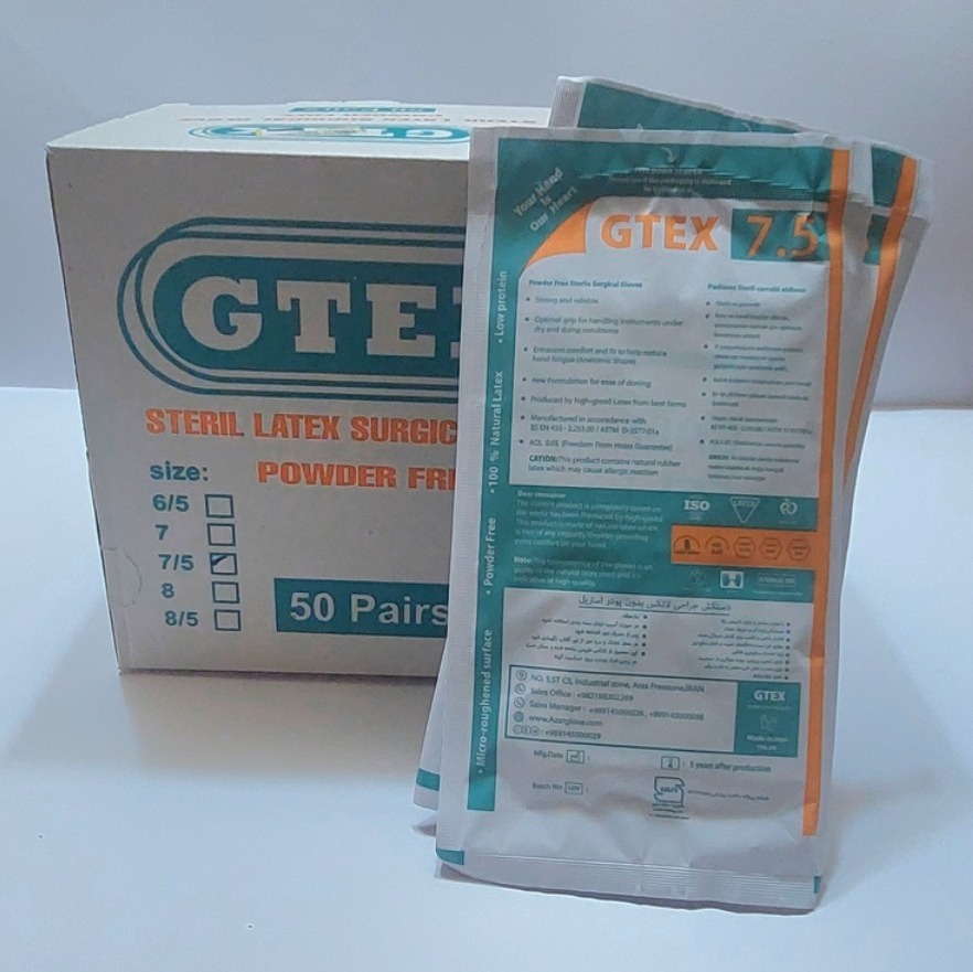 دستکش جراحی استریل جی تکس سایز 7.5(بسته 50 جفتی)