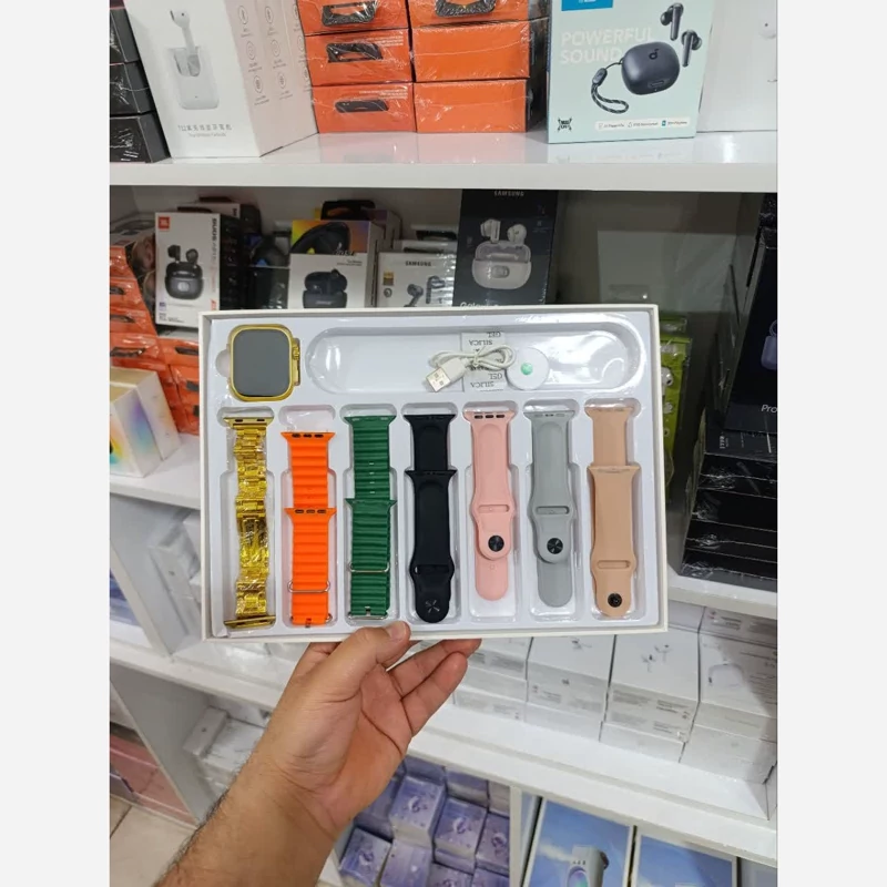 ساعت هوشمند 7بند با ایرپاد مدل ( KW52 ULTRA3 ) سری10 بند فلزی 