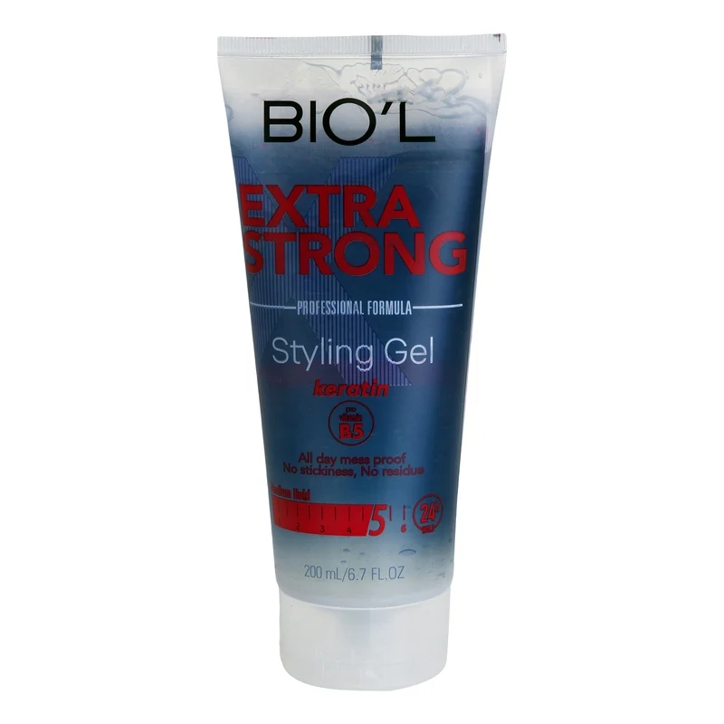 ژل موی سر بیول Bio'l مدل اکسترا استرانگ Extra Strong حاوی کراتین و ویتامین B5 نگهدارنده بسیار قوی (نمره 5) تیوپی حجم 200