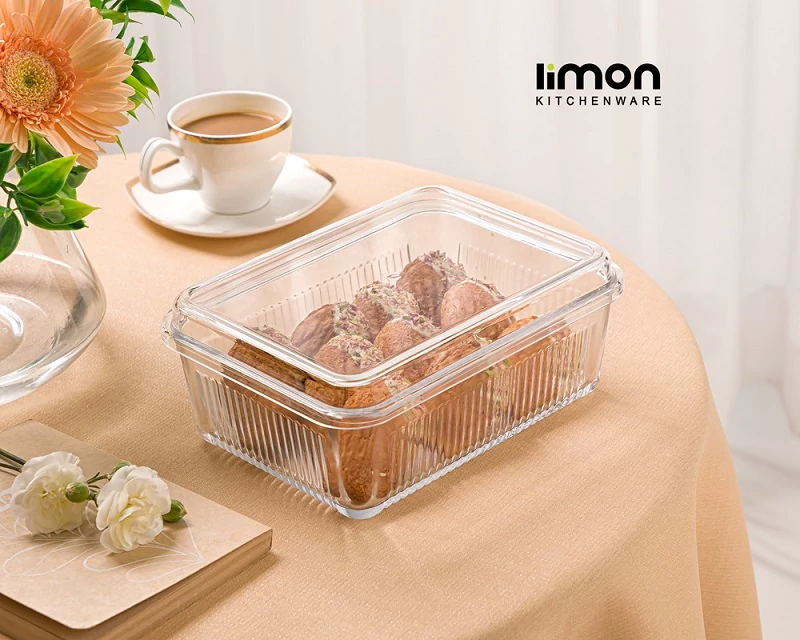 بیسکویت خوری لیمون مستطیل شیشه ای کد 226000 (پس کرایه)