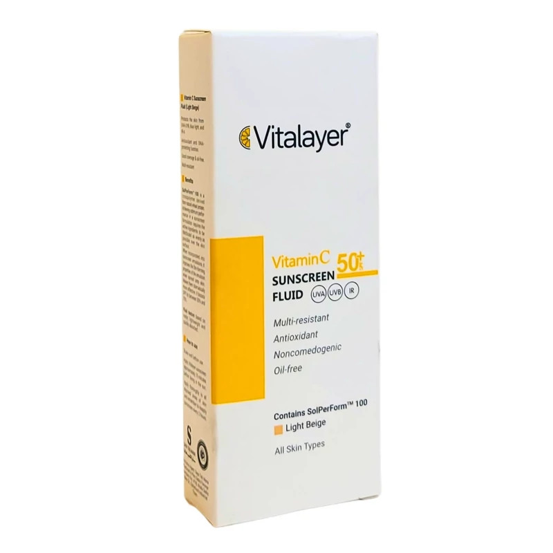 فلوئید ضد آفتاب ویتامین سی SPF50 ویتالیر بژ روشن tamin C Sunscreen Fluid SPF50 Vitalayer