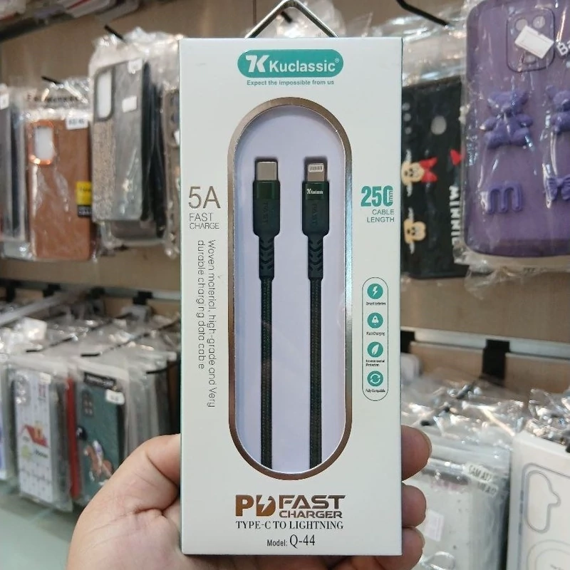 کابل شارژ پاوربانکی PD تایپ سی به لایتنینگ کوکلاسیک مدل Q-44 به طول 0.3 متر