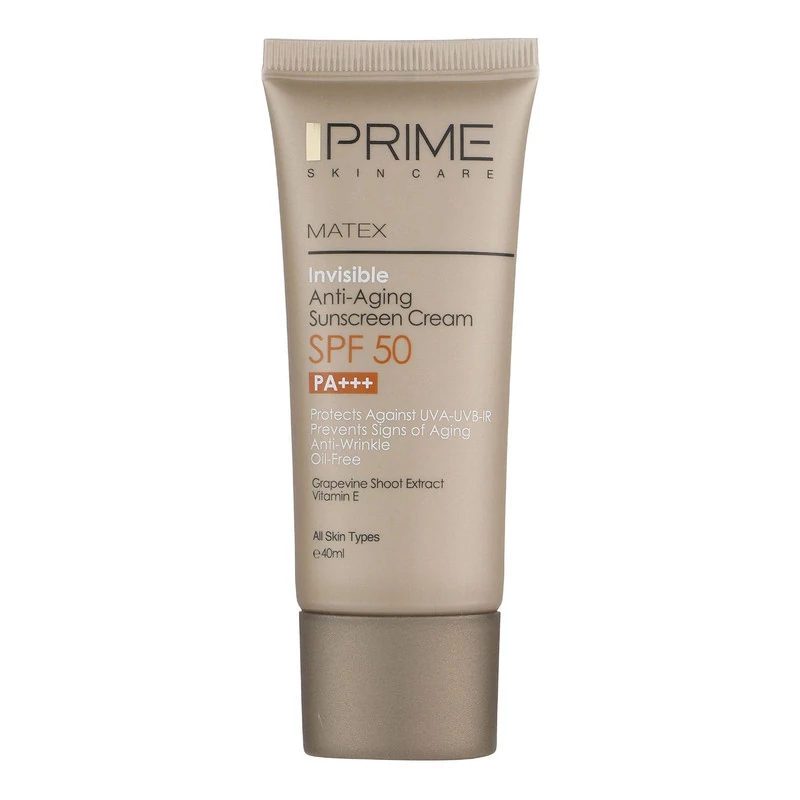 کرم ضد آفتاب رنگی پرایم SPF 50 مدل aging محافظ UVA ،UVB و PA، ضد چروک و ضد پیری مناسب انواع پوست حجم 40 میلیلیتر