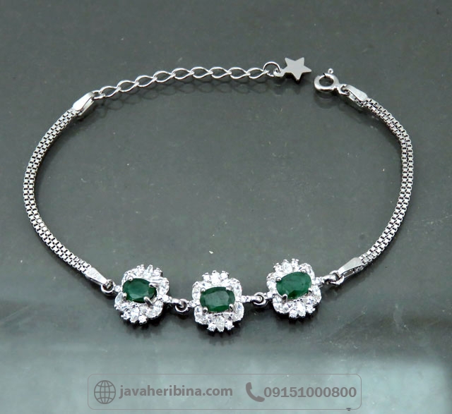 دستبند زمرد نقره زنانه رودیوم کد35055