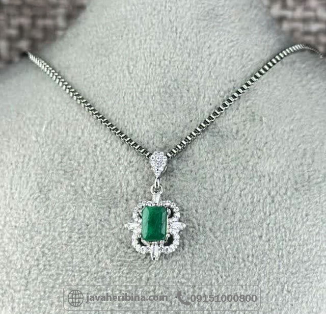 گردنبند زمرد زامبیا نقره زنانه رودیوم بدون زنجیر کد35481