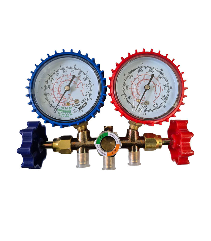 گیج شارژ گاز کولر MANIFOLD سه شیلنگ خودرویی BRASS