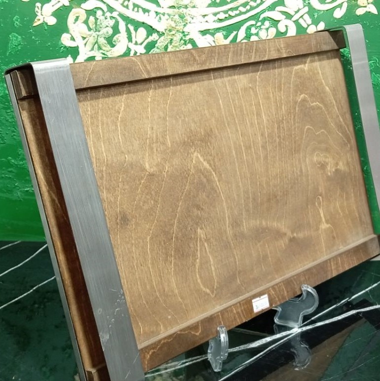 سینی چای چوبی دسته استیل