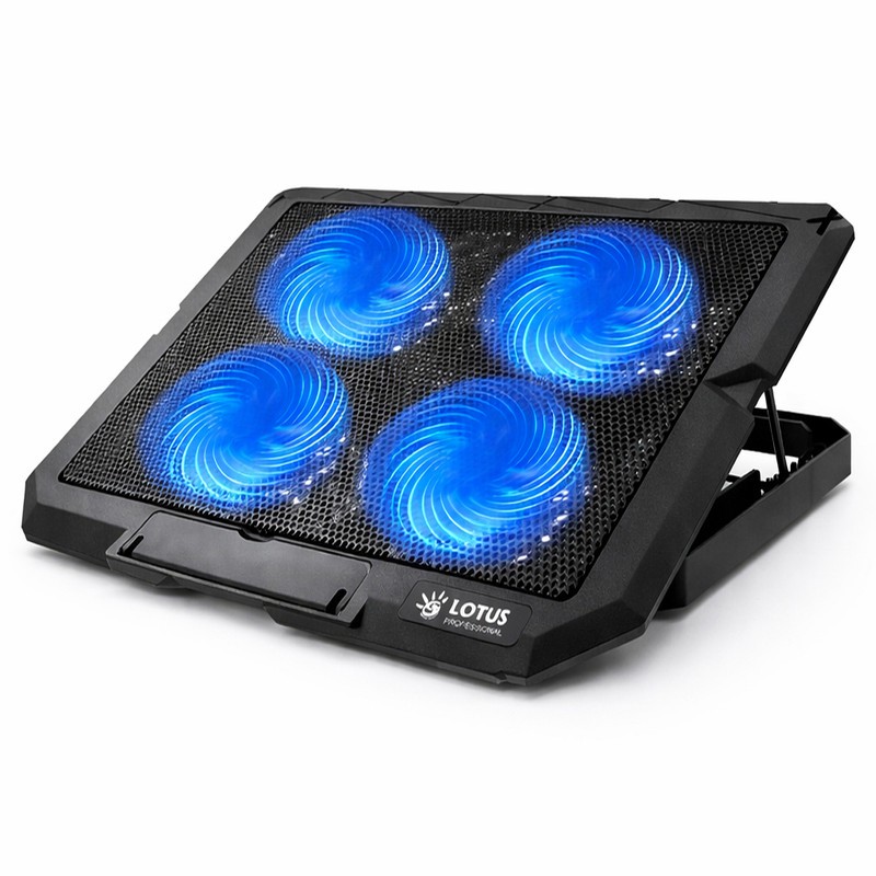 پایه خنک کننده لپ تاپ مدل GF217-BLUE LIGHT دارای چهار عدد فن مناسب برای لپ تاپ های 13 تا 15 اینچی
