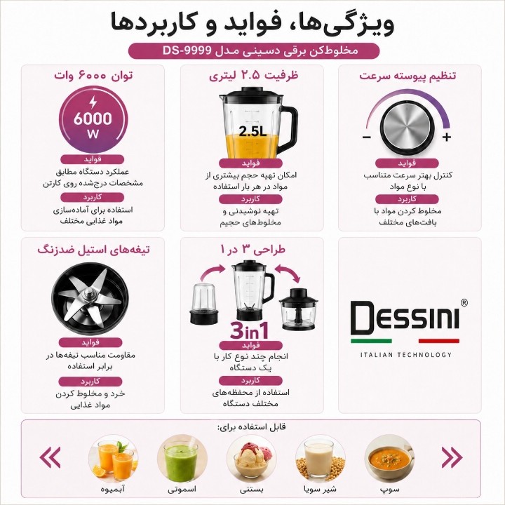 مخلوط کن برقی چند کاره 2.5 لیتر دسینی مدل DS-9999