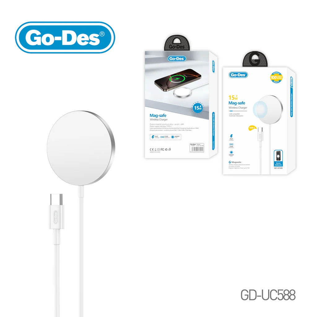 شارژر بیسیم مغناطیسی MagSafe Go-Des GD-UC588 | شارژر سریع 15 وات با درگاه USB-C