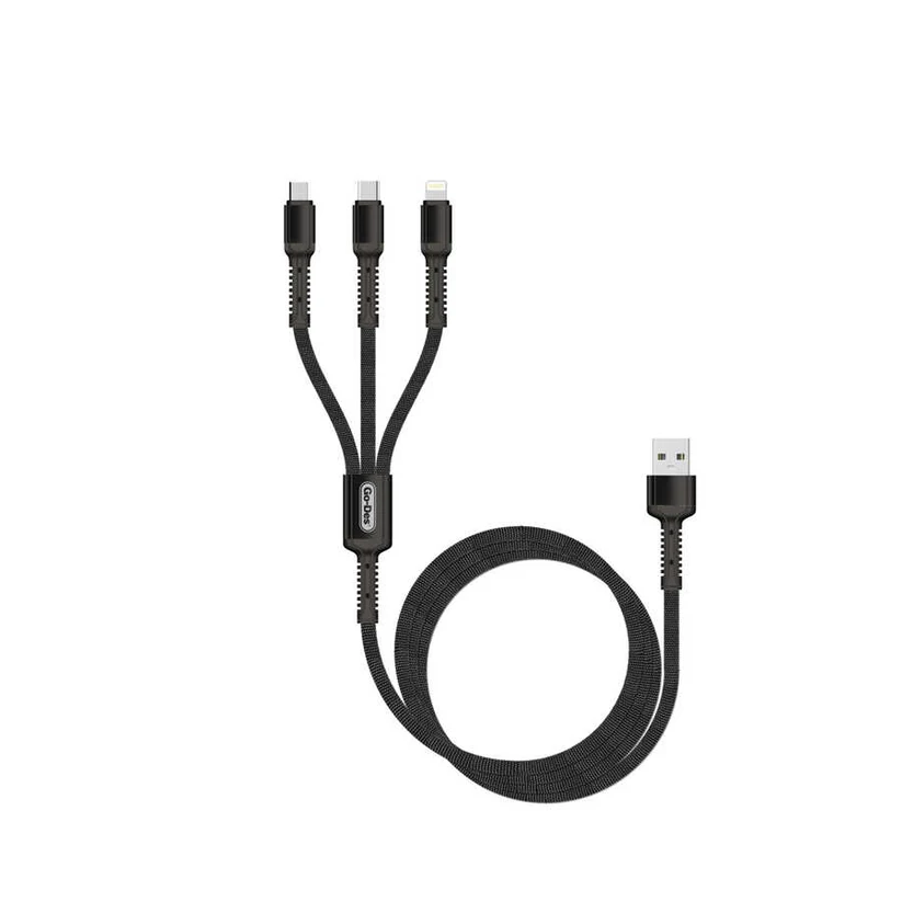کابل شارژ 3 در 1 Go Des GD-UC511 | کابل Type-C، Lightning و Micro USB با شارژ سریع 3 آمپر