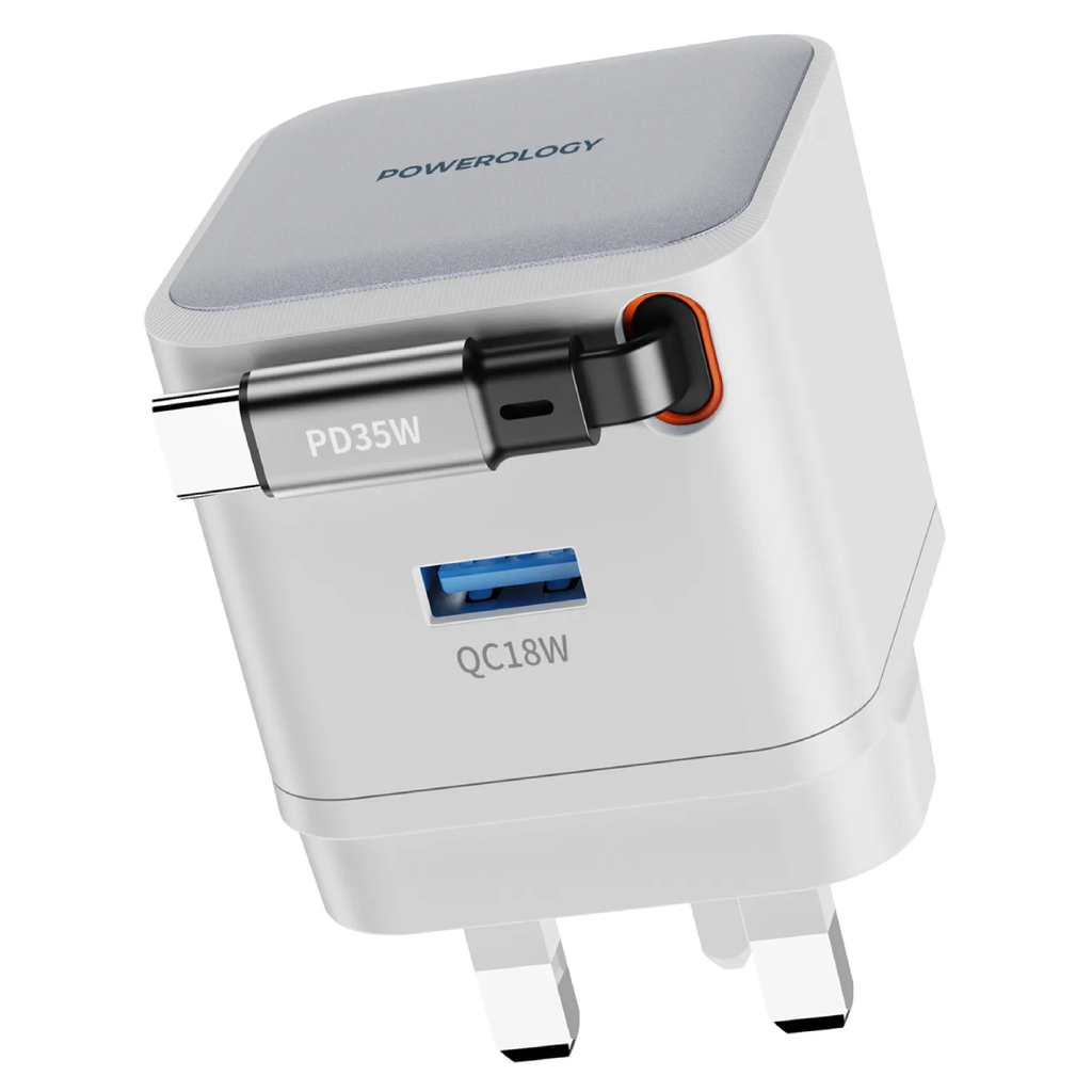 شارژر دیواری 35 وات پاورولوژی Powerology Retractable 35W GaN Charger PWCUQC032