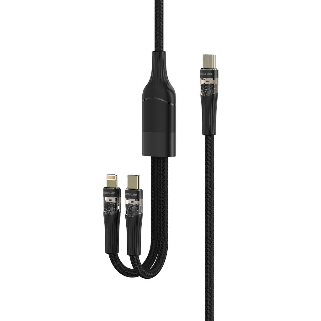 کابل شفاف گرین لاین 2 در 1 Transparent Fast Charging Cable 100W مدل GN2IN1TRHDBK