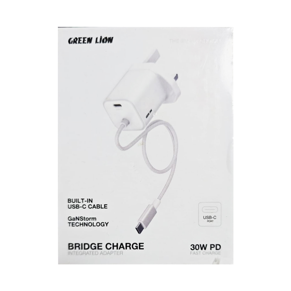 شارژر گرین لاین 30 وات GaN کابل سرخود مدل GNBRGAN30WWH