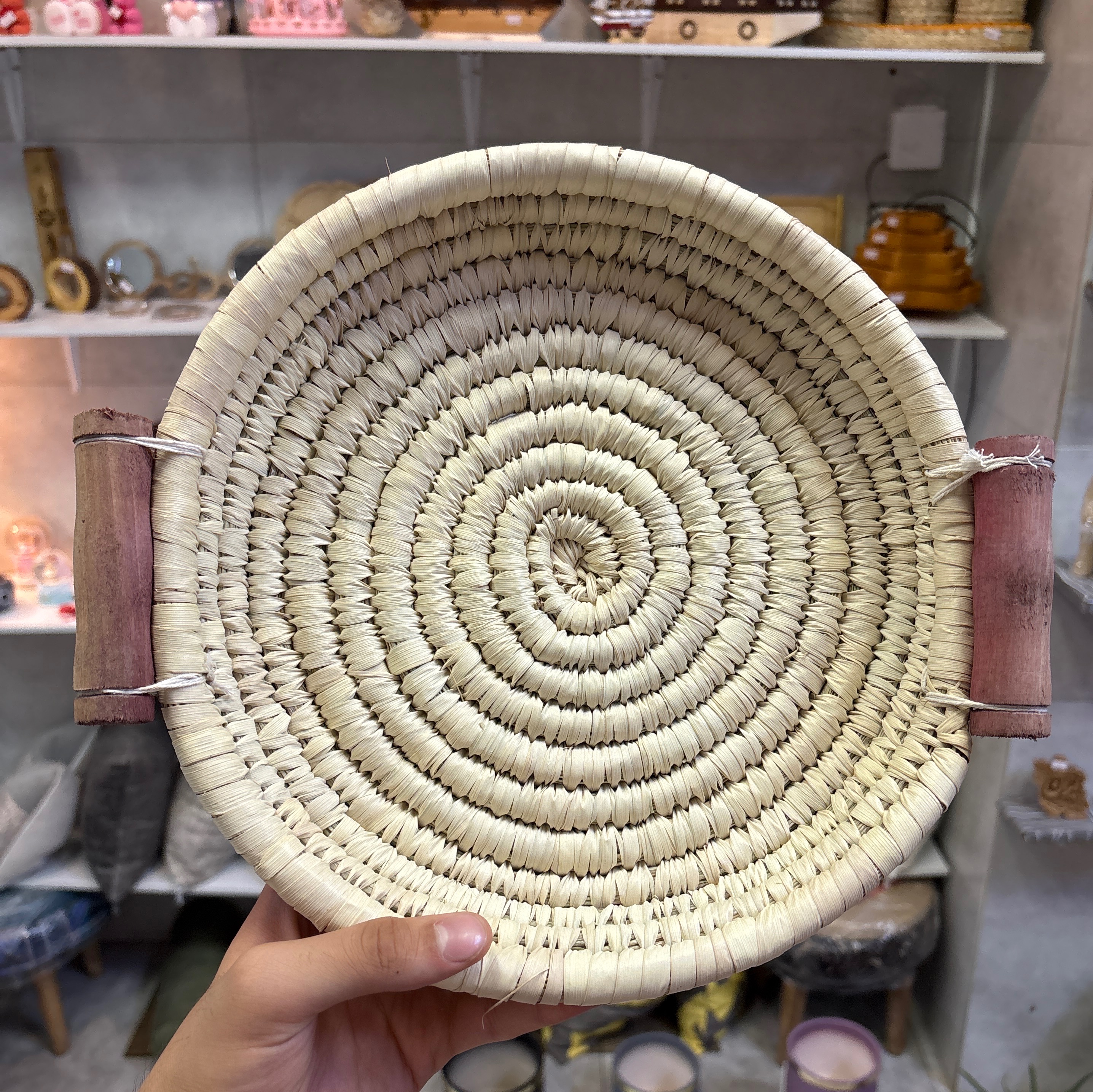 سینی حصیری دسته چوبی