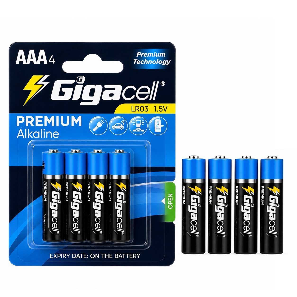 باتری نیم قلمی گیگاسل Gigacell Premium Alkaline AAA بسته 4 عددی
