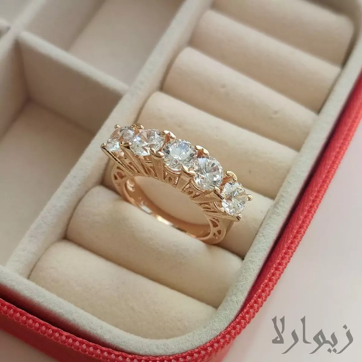 انگشتر ژوپینگ طلایی پنج نگین زنانه