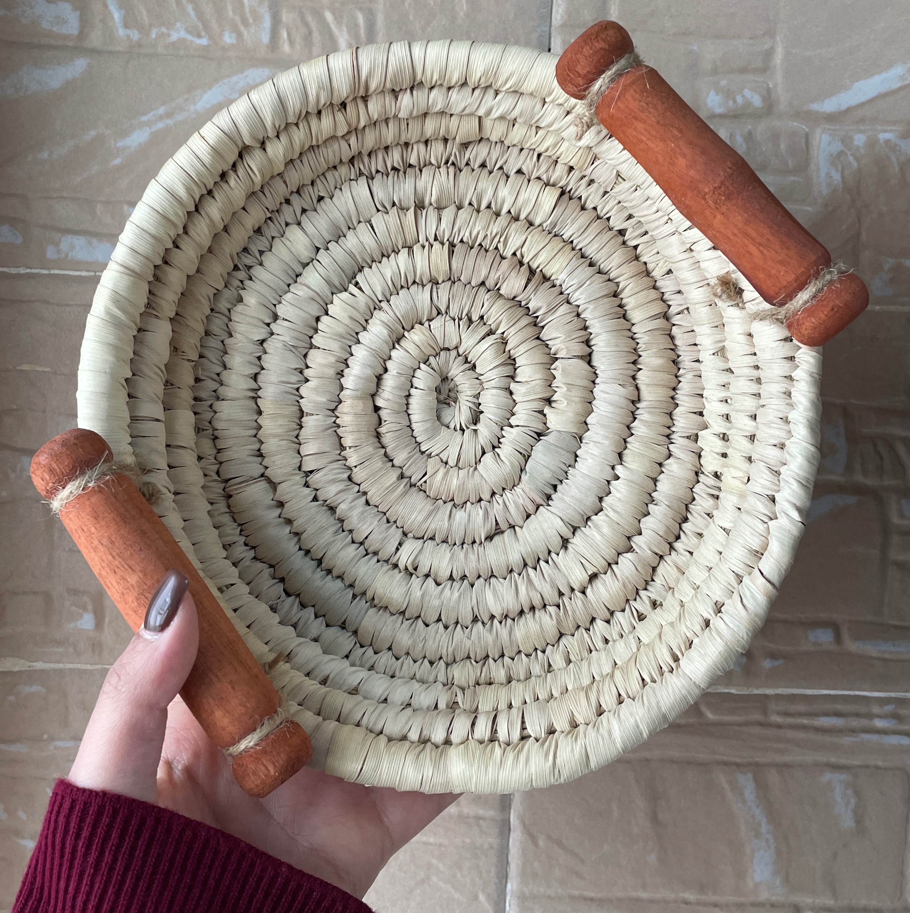 سینی دسته چوبی حصیری